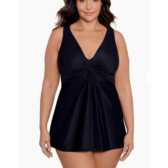 black plus size swim dress Miraclesuit Plus Size Black Aurora Surplice Swimdress main image 1